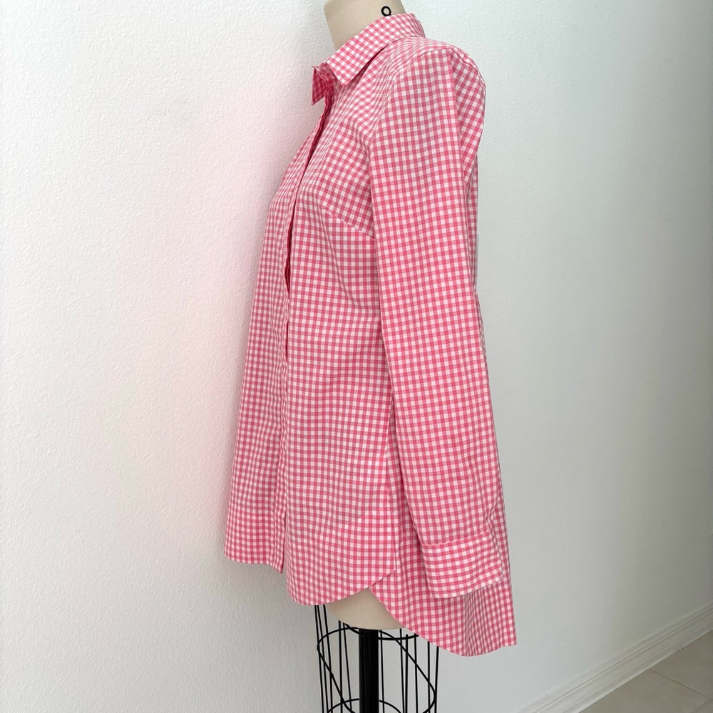 Tyler Boe Sherri Shirt Tunic NWOT Pink White Cotton Gingham Curved Hem Preppy 8